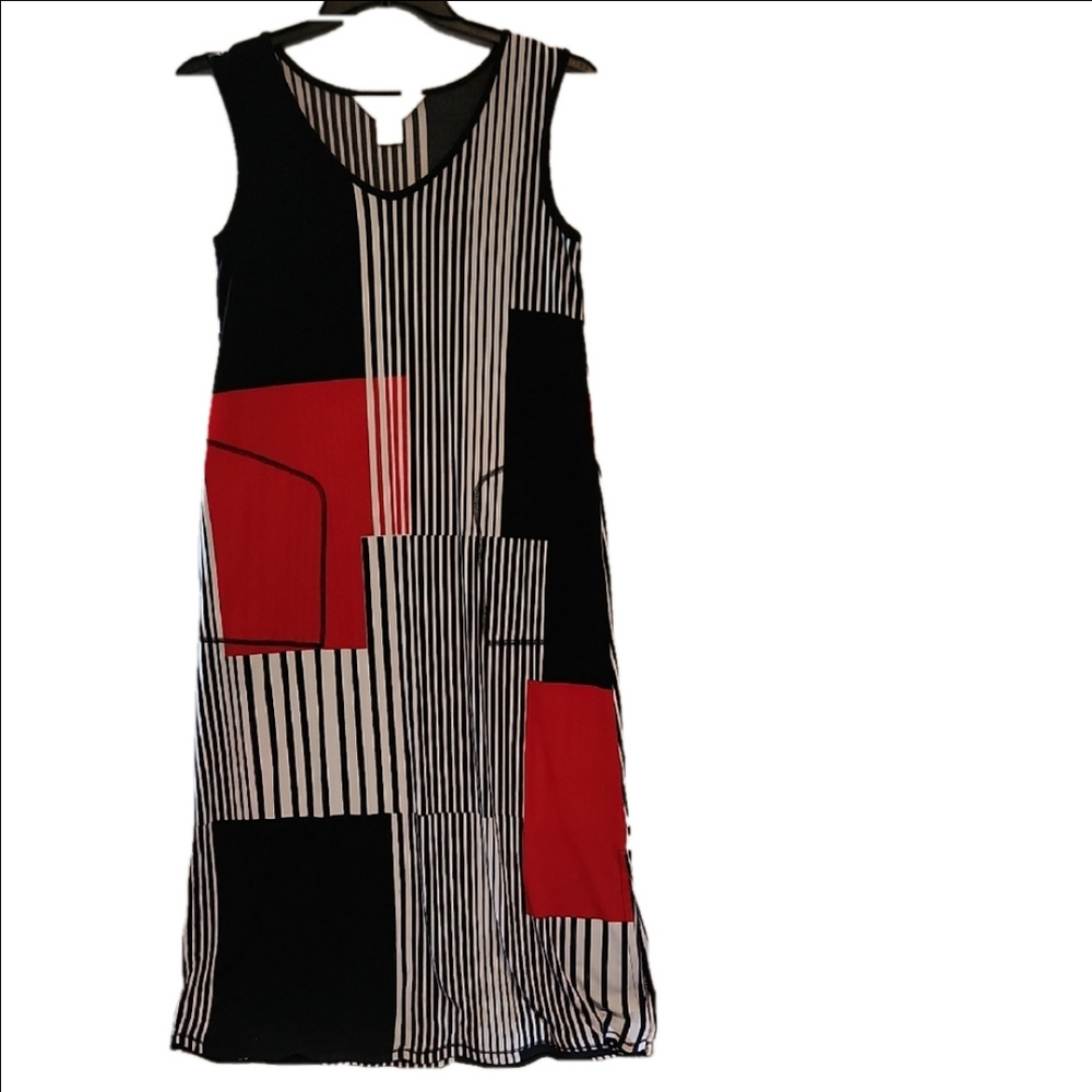 Diamond Tea Black/Red/white Geometric Pattern Maxi/midi Dress sz S